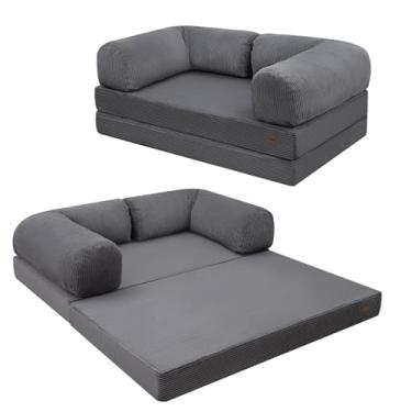 Imagem de COMAX Futon Sofá-cama, 4 em 1 sofá-cama dobrável de chão Queen com apoios de braços em forma de L, colchão dobrável conversível para cama e cadeira dobrável dobrável confortável para sala de estar