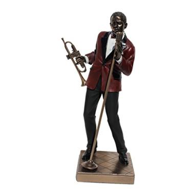 Imagem de African American Jazz Band Male Singer with Trumpet Cold Cast Bronze Statue Figurine 11 5/8 Inch Tall