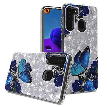Imagem de CELZEN - Para Samsung Galaxy A21 (SM-A215) - Capa de telefone com imagem em relevo - AC6 borboleta azul