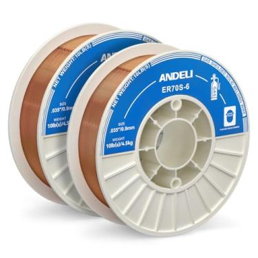 Imagem de ANDELI Fio de solda MIG sólido de aço carbono, ER70S-6 0,035 polegadas, 4,5 kg, 2 pacotes, fio de solda Mig a gás com baixo respingo e altos níveis de desoxidantes - para soldagem a gás em todas as