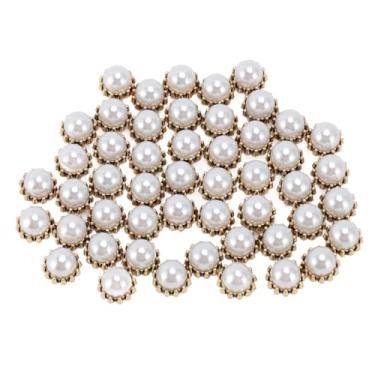 Imagem de Pérolas artificiais de 50pcs na unha, artesanato de pérolas de manicure em 3D com base de ouro de metal, arte não cheia de arte sem buraco redondo pérolas de pérolas para menina