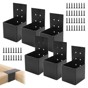 Imagem de VavoStocks Kit de Suportes de Pérgola de 6 Peças, Suportes de Pérgola para Serviços Pesados, Suporte de Viga, Conector de Suporte com Parafusos para Postes de Madeira de 4''X4'', S (, Preto)