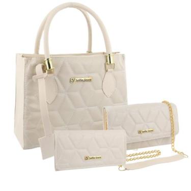 Imagem de Bolsas Femininas Kit 3 Peças Bolsa Lorena Paris Media Baú e Carteira S
