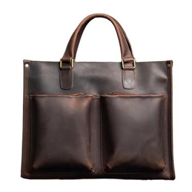 Imagem de Bolsa masculina de couro genuíno vintage bolsa de ombro masculina marrom moda empresarial bolsa para laptop de 14 polegadas(Coffee)