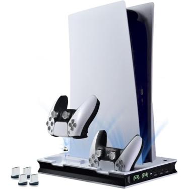 Imagem de Suporte para PS5 com 2 Ventoinhas de Resfriamento, Estação de Resfriamento PS5 Suporte Vertical, Suporte PS5 com Ventosa, Suporte Multifuncional Cooler para PS5, Suporte para Controle PS5