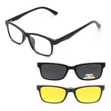 Imagem de Armação de Óculos de Sol E Grau Masculino Clip On 3x1 Polarizado Uv Ad