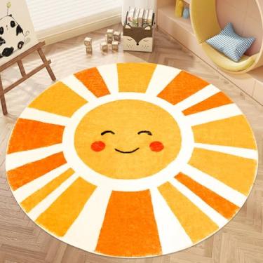 Imagem de Lacomfy Sun Kids Tapete para quarto de meninos e meninas, 1,5 m, círculo, boho, sotaque de sol, tapete redondo para berçário, lavável à máquina, tapete de cabeceira para crianças, tapete de engatinhar