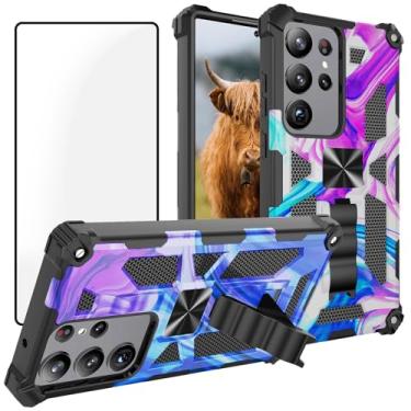Imagem de Ailiber Capa para Samsung Galaxy S25 Ultra com suporte, capa para Galaxy S25 Ultra 5G com protetor de tela, para suporte magnético para carro, resistente, à prova de choque, capa robusta - roxo azul