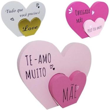 Imagem de Enfeite Coracao De Madeira Mdf Frases Mae 2 Pecas 14X16Cm - Home Art