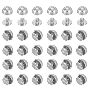 Imagem de PATIKIL Pregos de ponta de cúpula de 9,5 cm, 100 conjuntos de cabeça redonda tipo cogumelo, parafusos de cabeça redonda, rebites para roupas de couro, cintos de artesanato, bolsas de mão, prata