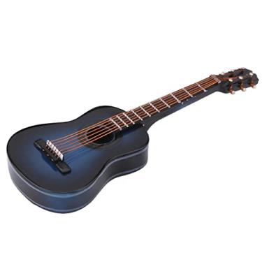 Imagem de Modelo de Guitarra de Madeira Em Miniatura Exibição de Guitarra de Decoração de Casa Artesanal e Caixa de Armazenamento para Opções de Mesa e Escritório Marrom e Azul (10cm)