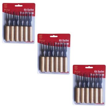 Imagem de Kit 18 Garfos Garfinhos P/Petisco Frios Em Inox Cabo Madeira - Purus U