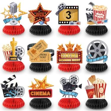 Imagem de Movie Night Honeycomb Centerpiece, 12 Pcs Movie Night Themed Honeycomb Centerpieces, Movie Theater Centerpiece Honeycomb & Movie Party Honeycomb Centerpiece for Movie Night Birthday Party Decorations