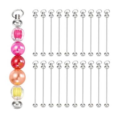 Imagem de PATIKIL 50 peças de barras de chaveiros com contas, chaveiro com contas de metal em branco kit de suprimentos para fazer artesanato com pingente faça você mesmo, revestimento de prata, Metal, berloque