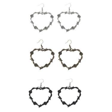 Imagem de Brincos de arame farpado gótico com pingente de coração coração punk brincos de malha de metal para mulheres, joias de festa hip hop, Metal, acrílico