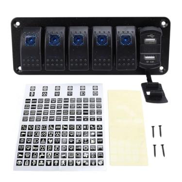 Imagem de 4.8a Dune USB Charger Voltmeter Boat Rocker Switch Painel, 5 Painel de Troca de Balanço de Alumínio Com Adesivos, para Caminhão de Carro de Carro