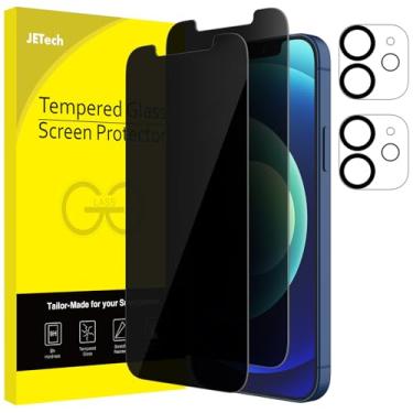 Imagem de JETech Película de Vidro Temperado de Privacidade para iPhone 12 6,1 Polegadas com Protetor Lente Câmera (Não para iPhone 12 Pro), Protetor de Tela Antiespião, 2 Pacotes Cada
