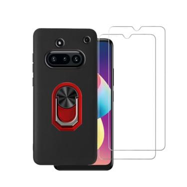 Imagem de DAMONDY Capa compatível com Nothing Phone (3a), pacote com 2, protetor de tela de vidro temperado, suporte de proteção contra choque de corpo inteiro, suporte de anel 360, capa traseira para telefone