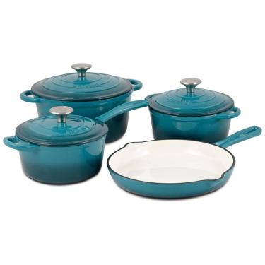 Imagem de Jogo de Panelas em Ferro Fundido Esmaltado com Revestimento Antiaderente 7 Peças, Basque, Azul