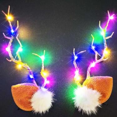 Imagem de BARTOSI Grampos de cabelo de Natal iluminados com chifres de rena, presilhas de cabelo de Natal, acessórios de cabelo de Natal para mulheres e meninas (pacote com 2)