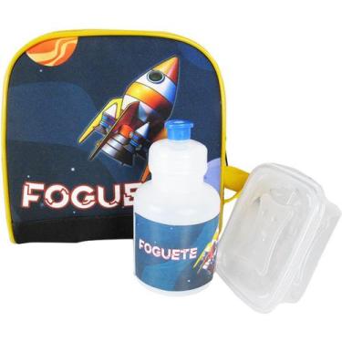 Imagem de Lancheira Escolar Infantil Térmica + squeeze e pote Foguete - Vou Leve