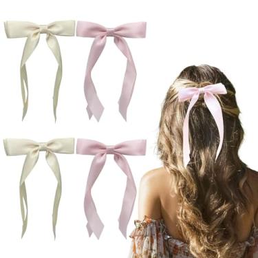 Imagem de LSDWL 4 peças de laços de cabelo para mulheres e meninas, fita de cabelo de cetim sedoso com laço duplo, acessórios de cabelo simples e elegantes para meninas (bege rosa)