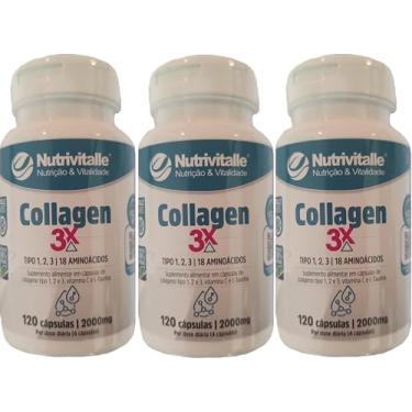 Imagem de Collagen 3X Tipo 1 2 3 Nutrivitalle 120 Cápsulas Kit 3