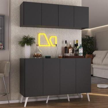 Imagem de Kit Bar Armário Aéreo e Aparador 4 Portas Retrô Multimóveis MP1086, Pr