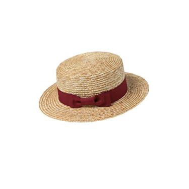 Imagem de BABYOND Chapéu de barco masculino aba Gatsby Chapéu Panamá Fedora verão praia chapéu de sol 20s acessórios de fantasia, Vinho tinto, G-GG
