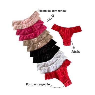 Imagem de Kit com 7 Calcinhas Conforto Basica com Renda dia dia - Sem marca, M, 