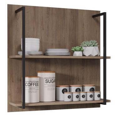 Imagem de Prateleira Industrial Cozinha Dupla Com Painel Flora M24 Freijó - Mpozenato