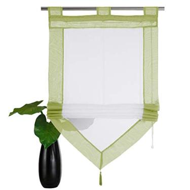 Imagem de SIMPVALE - Persiana romana para cozinha banheiro varanda - cortina de janela de voile transparente levantável com decoração de borla, verde, 140 x 140 cm