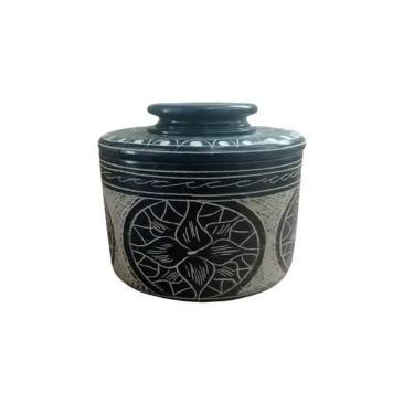 Imagem de Manteigueira francesa decorada em pedra sabão - Azul Flor M-02