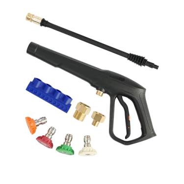 Imagem de FOOCO Conjunto de pistolas de lavadora de pressão, Max W.P. 2320PSI, B.P. 5000PSI, M22-14 mm e M22-15 mm, 4 pontas e suporte de bocal de aço inoxidável, substituição para Ryobi Powerstroke Greenworks