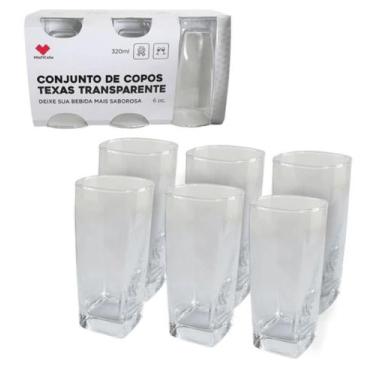 Imagem de Jogo 6 Copos Quadrado Texas Vidro 320ml Luxo Resistente - Praticasa