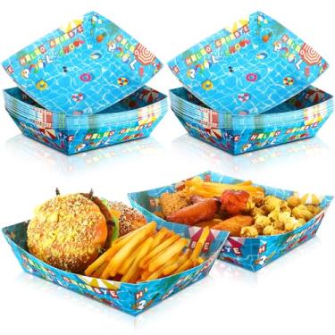 Imagem de Blushtier 50 peças de material escolar para festa de verão bandejas de papel para comida de 2,3 kg bandejas grandes de papel para piscina, bandejas de lanches, bandejas de cachorro-quente para escola