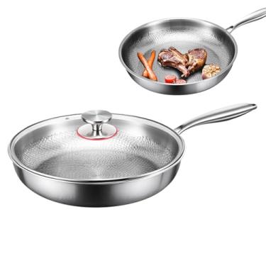 Imagem de Frigideira Antiaderente | Frigideira Com Tampa,Utensílios De Cozinha Multifuncionais Em Titânio, Frigideira Texturizada Para Fogão De Indução E Cozinha Ao Ar Livre