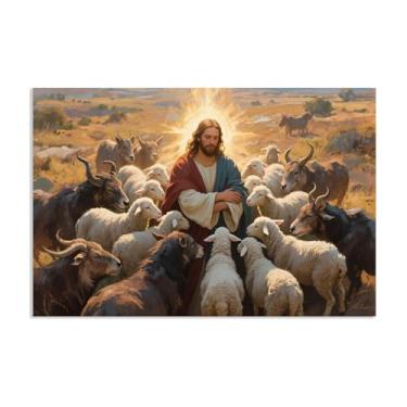 Imagem de Arte de parede em tela de Jesus e cordeiro, presente cristão imagens de cordeiro Jesus, Rei Leão Cristão, impressão de pôster de pintura religiosa, arte de igreja, decoração de parede, imagens 60 x 40