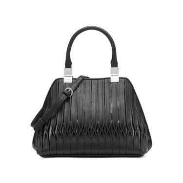 Imagem de Calvin Klein Bolsa feminina geométrica de granito – 2 em 1, preta/prata, tamanho único, Pintuck preto/prata, One Size