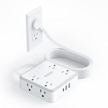 Imagem de NTONPOWER Cabo De Extensão Plano De 3 Metros, Filtro De Linha Com Protetor Contra Surtos E 8 Tomadas, 3 Portas Usb, Protetor Contra Surtos Com Plugue Plano, Extensor De Tomada Para Montagem Em Pared