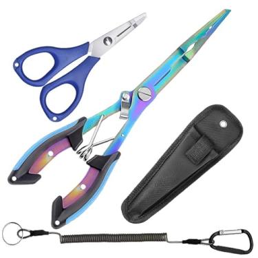 Imagem de Abodadventures Alicate De Bico Fino Para Pesca, Kit De Alicate E Tesoura De Aço Inoxidável Com Bainha E Cordão, Removedor De Anzol, Anel Dividido, Crimpagem De Linha E Chumbo, Kit De Ferramentas Par