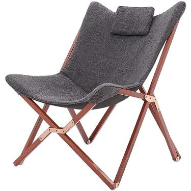 Imagem de ZYHSIJOBAS Cadeira dobrável com moldura de madeira maciça, cadeira de praia com encosto de cabeça, cadeira dobrável de lona espessa para pescaria/trilha/piquenique/gramado