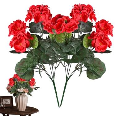 Imagem de Gerânios artificiais para o ar livre, flores falsas,Conjunto de 2 plantas artificiais internas | Decoração de casa resistente a desbotamento, de baixa manutenção e requintada para a cozinha de estudo
