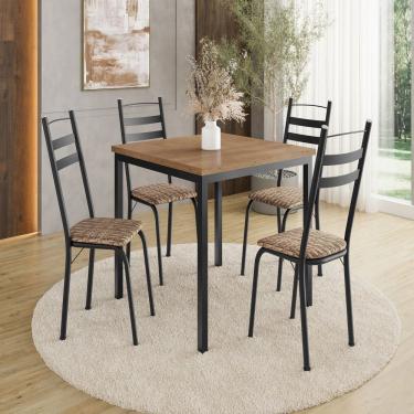 Imagem de Conjunto Mesa 78cm X 90 X 90cm com 4 Cadeiras Adriana Preto/Rattan/ Demolição