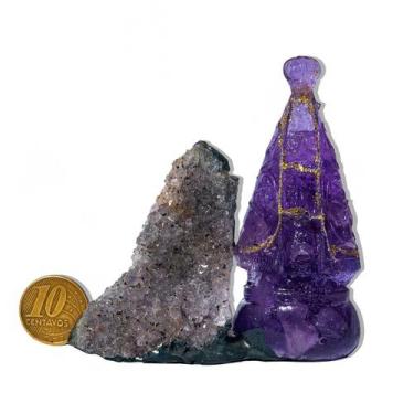 Imagem de Nossa Senhora Aparecida na Drusa de Ametista 8cm Classe A - Cristaisde