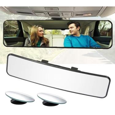 Imagem de Kitbest Espelho retrovisor, espelho retrovisor panorâmico universal para reduzir o ponto cego de forma eficaz – grande angular – convexo – para carros, SUV, caminhões (bônus 2 peças de espelhos de ponto cego)