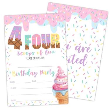 Imagem de Convites de 4º aniversário, convite de festa de aniversário de 4 anos, preencha o convite com envelopes, 20 cartões com 20 envelopes, lembrancinha e decoração de festa de aniversário (10 x 15 cm