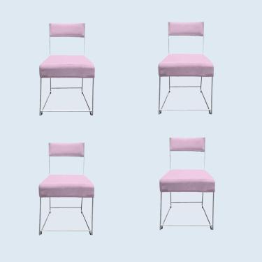 Imagem de Kit 04 Cadeiras Atena Base De Ferro Maciço Prata Suede Rosa Bebê D`classe Decor