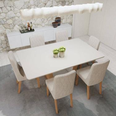 Imagem de Conjunto Sala de Jantar 160cm Tampo MDF com 6 Cadeiras  Amêndoa Clean/Off White/Bege