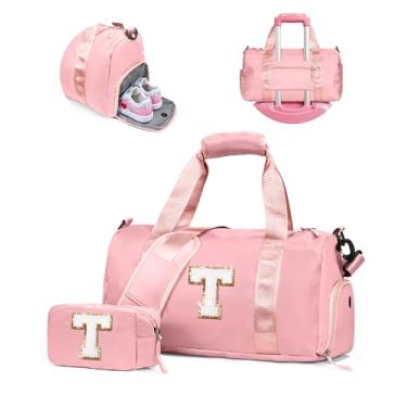 Imagem de Vogewood Presente para filhas, meninas, meninas, bolsa de ginástica com compartimento para sapatos, bolsas de fim de semana personalizadas para crianças, bolsa de viagem inicial com bolsa de maquiagem